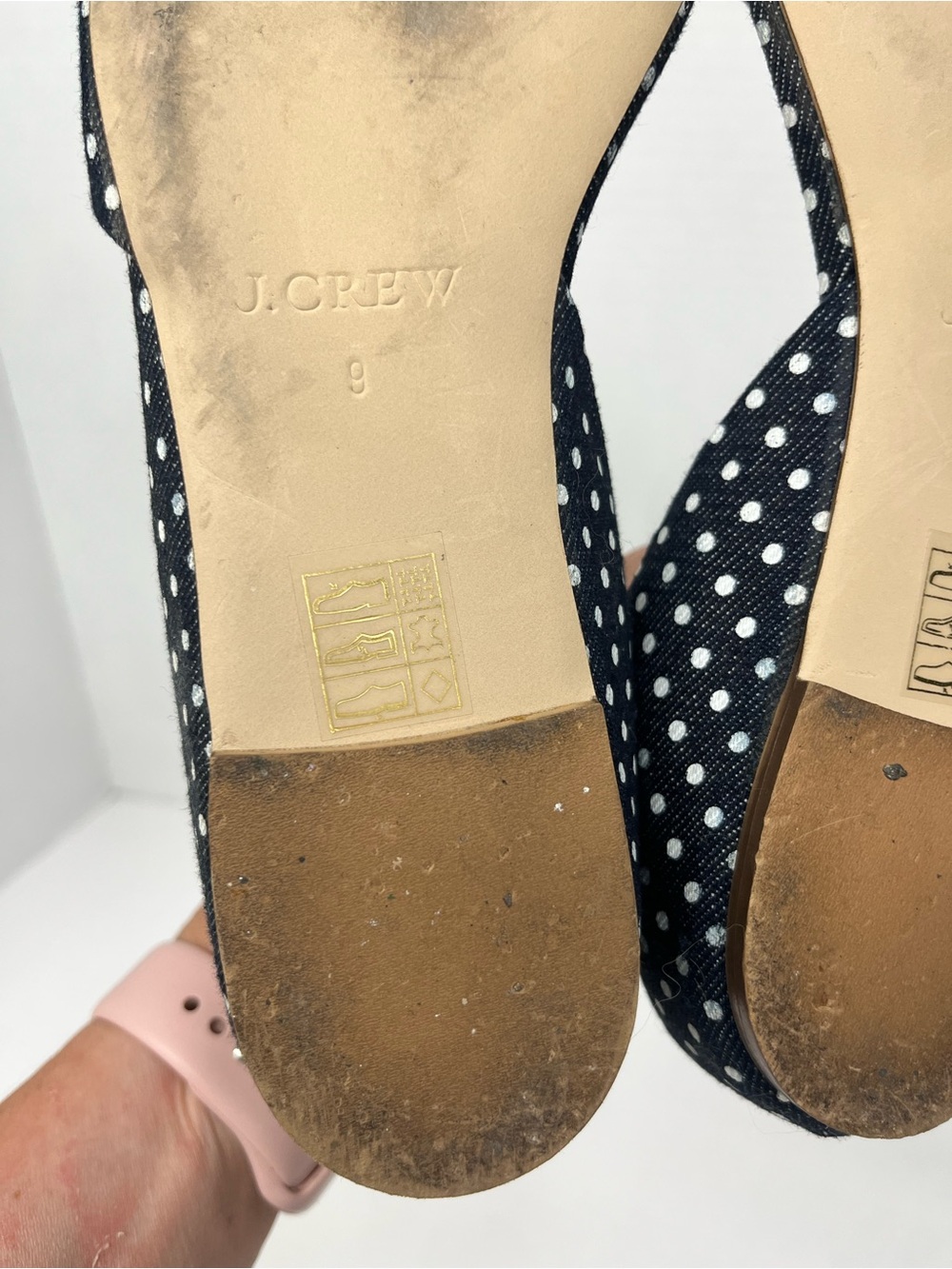 J Crew D’orsay Sloan flats in polka dot blue and white denim size 9 - Picture 6 of 6